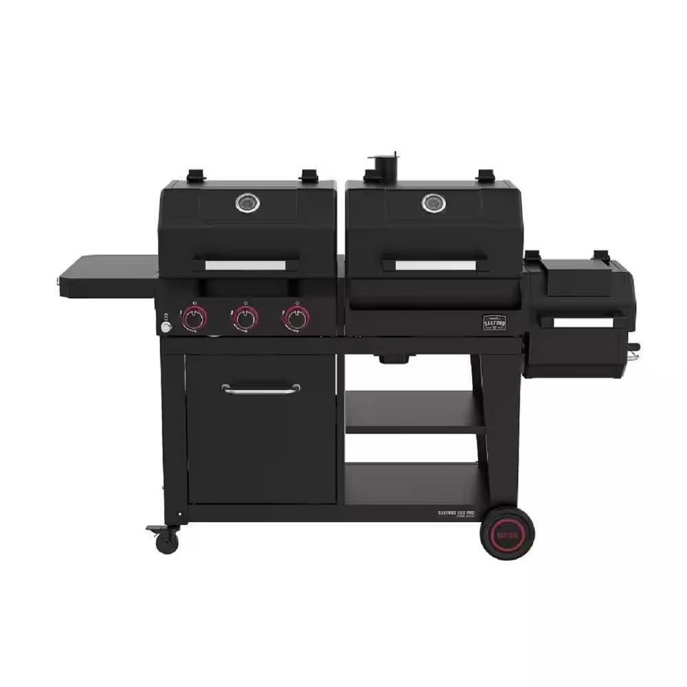 Oakford 1150 Pro Grill Smoker Combo, 3 Burner Gas + Offset Charcoal Smoker