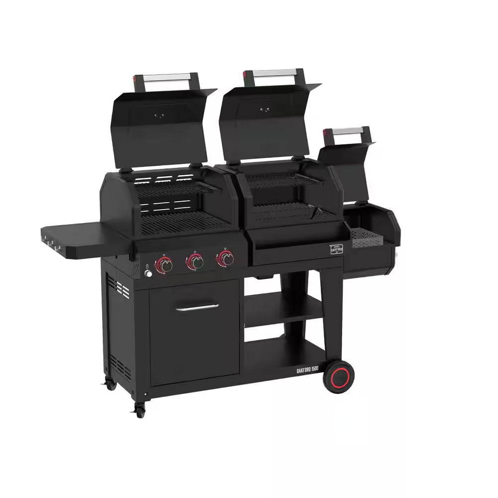 Oakford 1150 Pro Grill Smoker Combo, 3 Burner Gas + Offset Charcoal Smoker